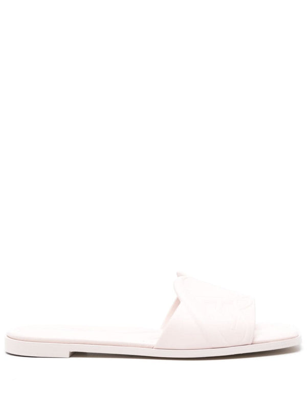 Alexander McQueen Beige Calf Leather Slides With Logo Embossed Strap For Women Luxury Summer Essentials