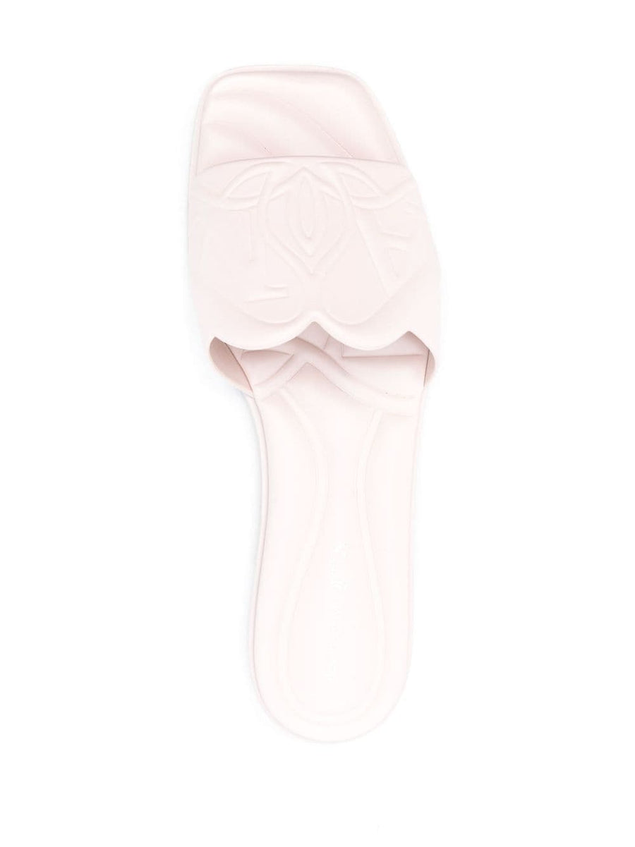 Alexander McQueen Beige Calf Leather Slides With Logo Embossed Strap For Women Luxury Summer Essentials