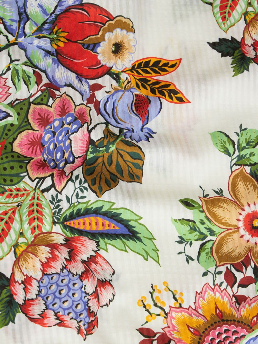 Etro Luxurious Floral Blouse For Women Cotton Silk Multicolor Print With Gathered Tie Neck And Three Quarter Sleeves