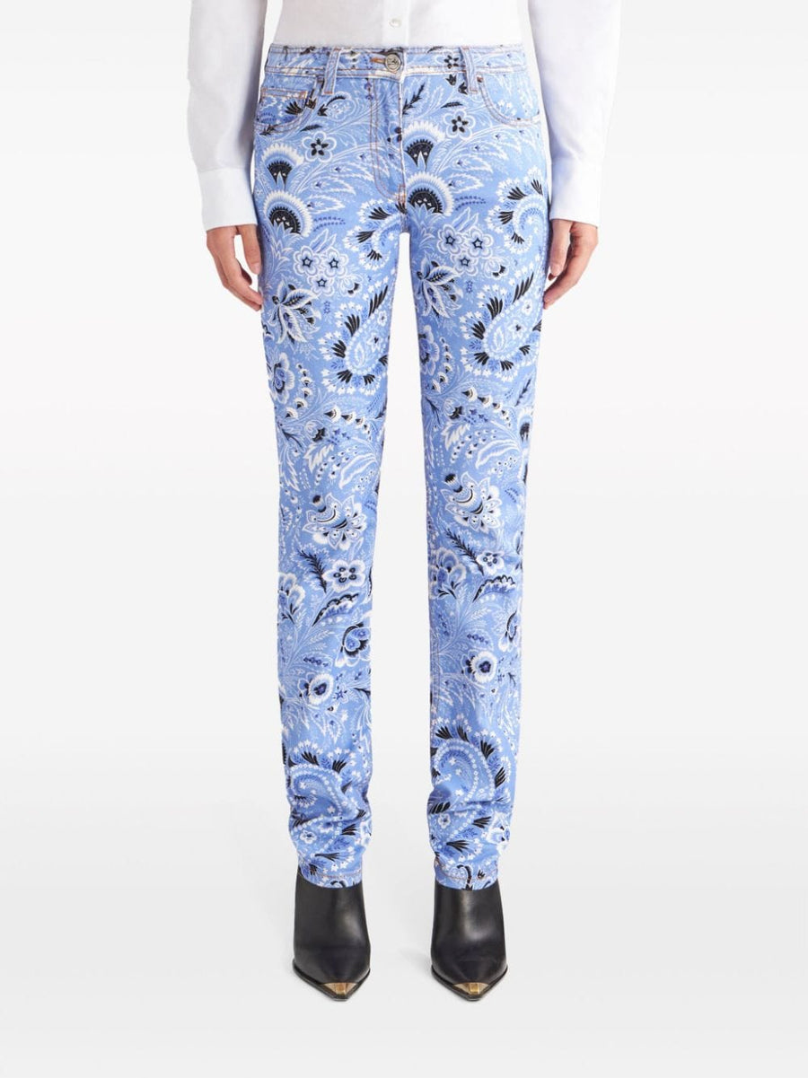 Etro Bandana Print Skinny Jeans For Women Luxury Stretch Cotton Mid Rise Slim Fit