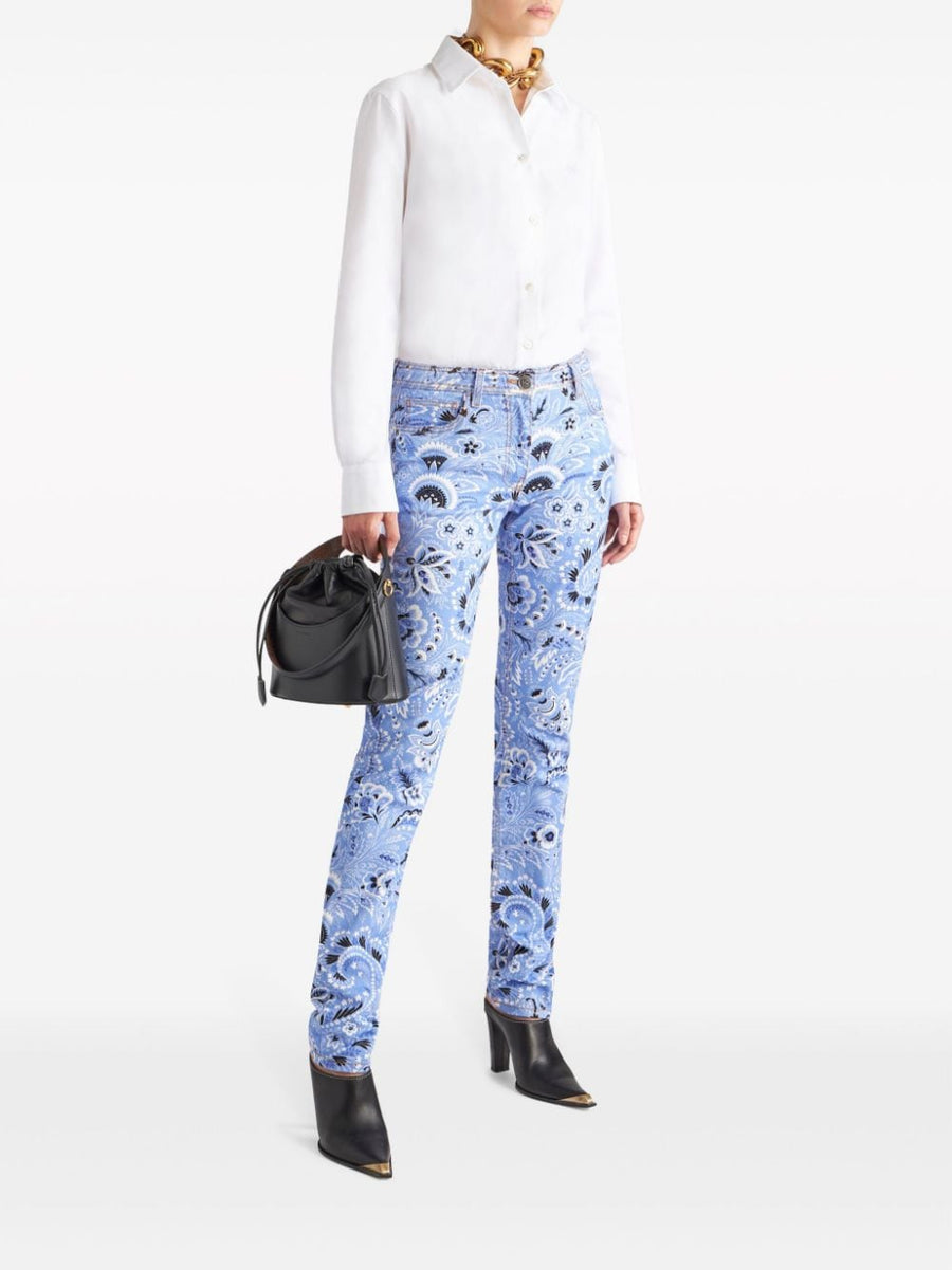 Etro Bandana Print Skinny Jeans For Women Luxury Stretch Cotton Mid Rise Slim Fit