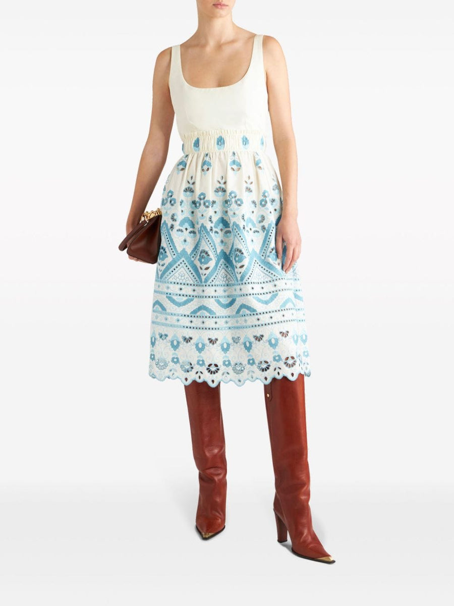 Etro Broderie Anglaise Dress Flared Silhouette For Women Cotton Blend Embroidered Luxury Garden Party