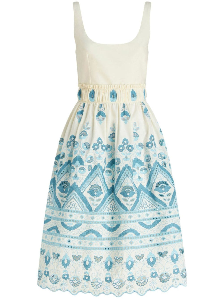 Etro Broderie Anglaise Dress Flared Silhouette For Women Cotton Blend Embroidered Luxury Garden Party