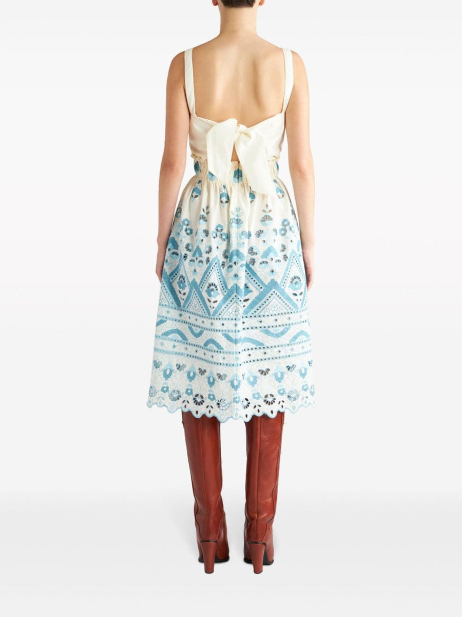 Etro Broderie Anglaise Dress Flared Silhouette For Women Cotton Blend Embroidered Luxury Garden Party
