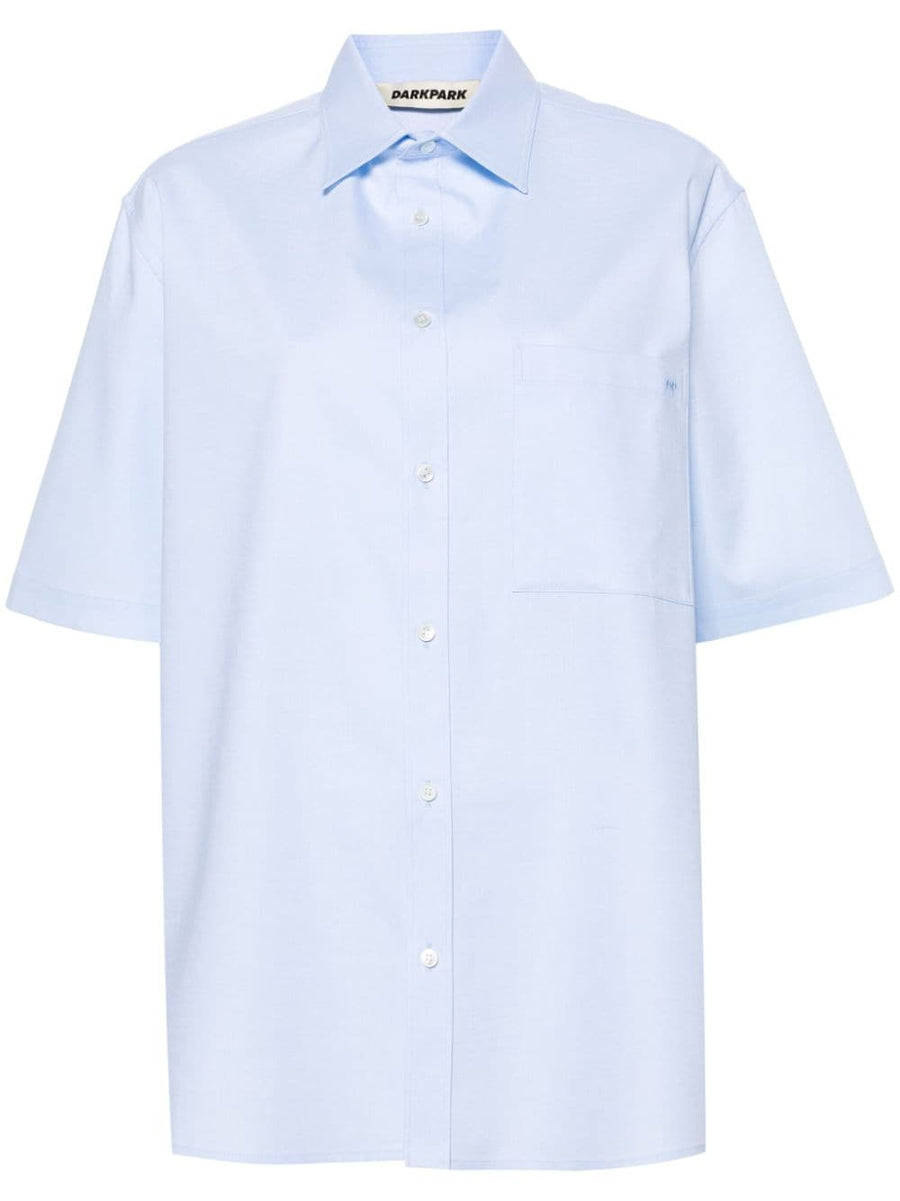 Darkpark Womens Oversized Cotton Shirt Light Blue Relaxed Poplin Layering Essential Embroidered Logo