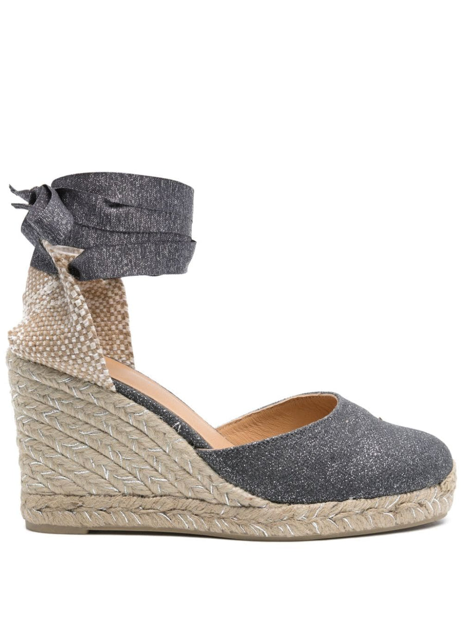 Castañer Carina Dark Grey Wedge Espadrilles For Women With Raffia And Metallic Threading