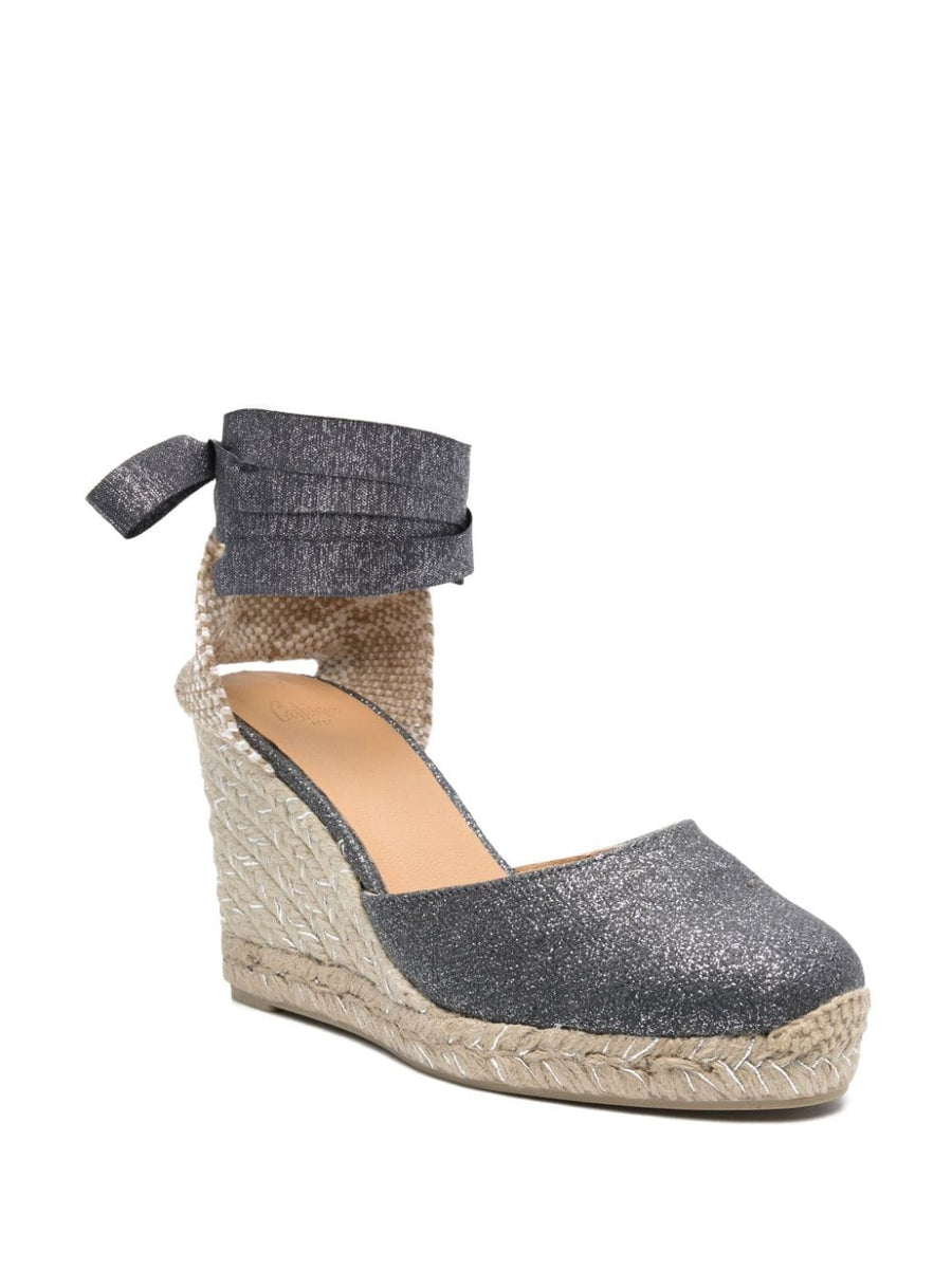Castañer Carina Dark Grey Wedge Espadrilles For Women With Raffia And Metallic Threading