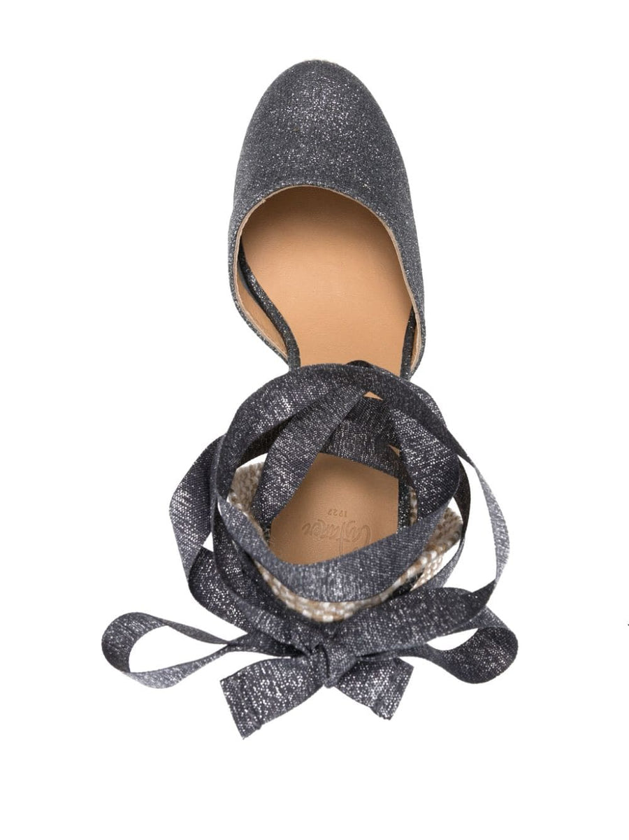 Castañer Carina Dark Grey Wedge Espadrilles For Women With Raffia And Metallic Threading
