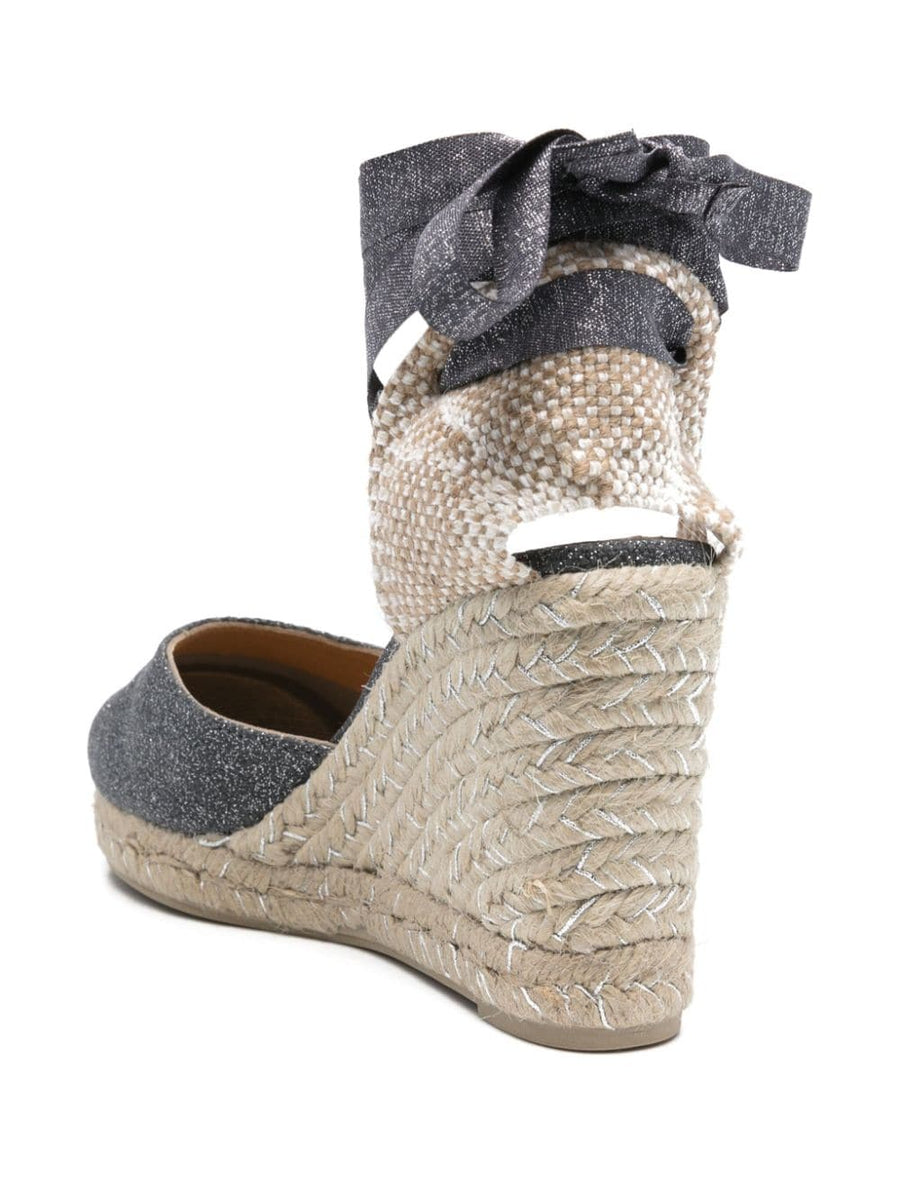 Castañer Carina Dark Grey Wedge Espadrilles For Women With Raffia And Metallic Threading