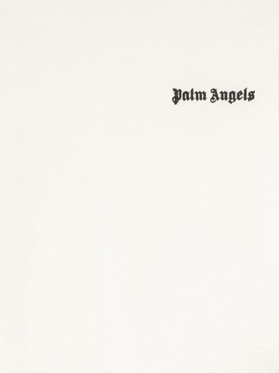 Palm Angels Logo Cropped White Cotton Tee For Women With Black Embroidered Chest Logo Streetwear Essential