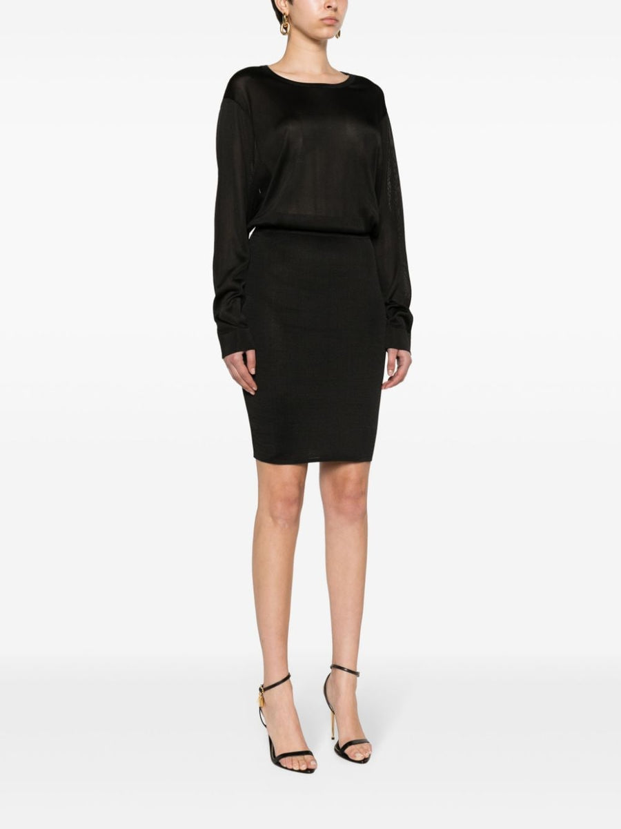 Saint Laurent Open Back Knitted Dress With Tailored Waist Pencil Silhouette For Women Day To Night