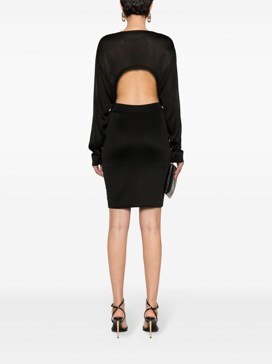 Saint Laurent Open Back Knitted Dress With Tailored Waist Pencil Silhouette For Women Day To Night
