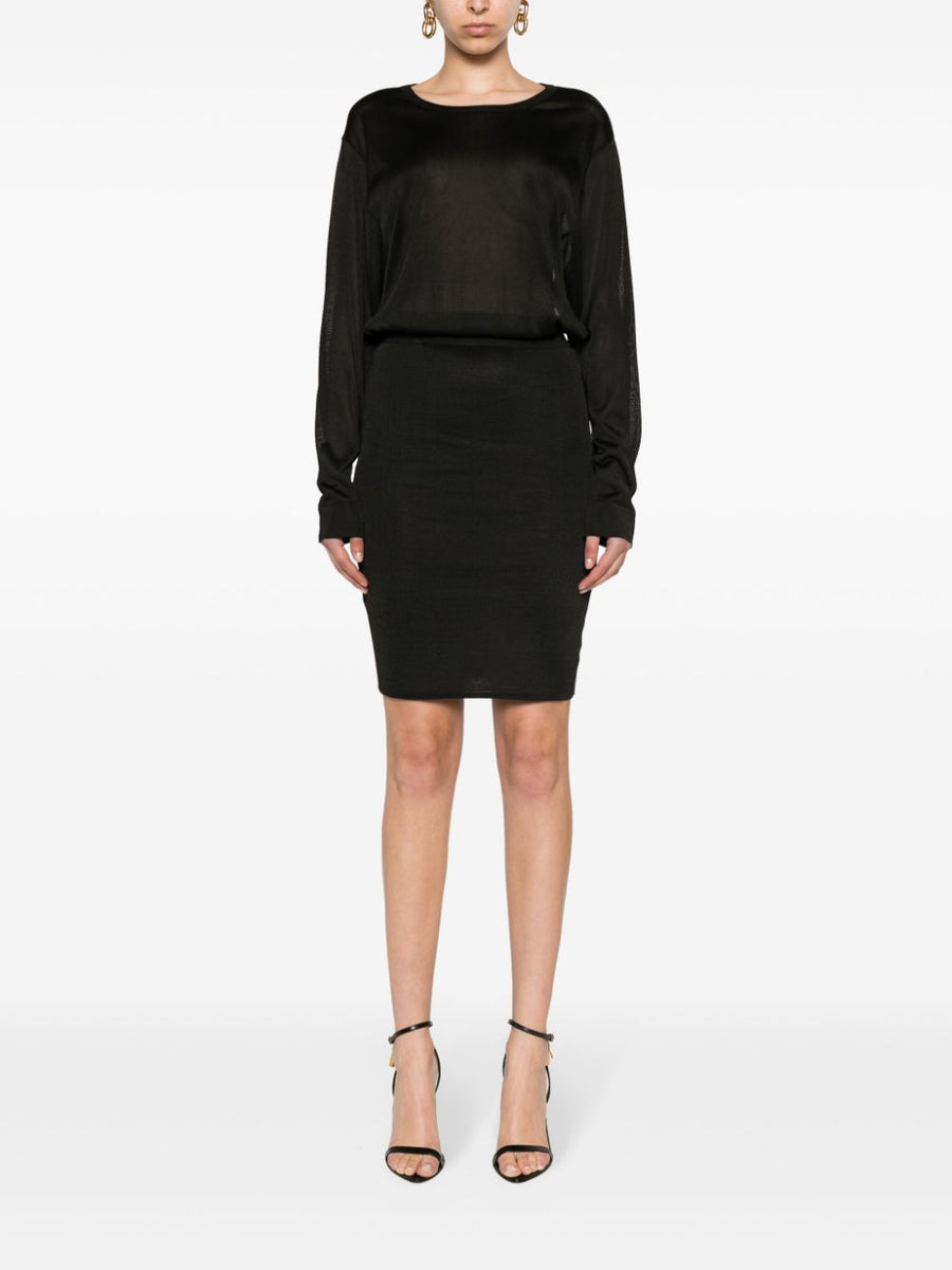 Saint Laurent Open Back Knitted Dress With Tailored Waist Pencil Silhouette For Women Day To Night