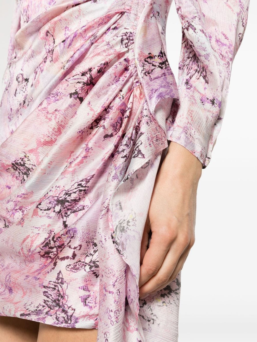 Iro Silk Wrap Dress Pink Floral Print For Women Open Back Luxury Evening Wear Refined Silhouette