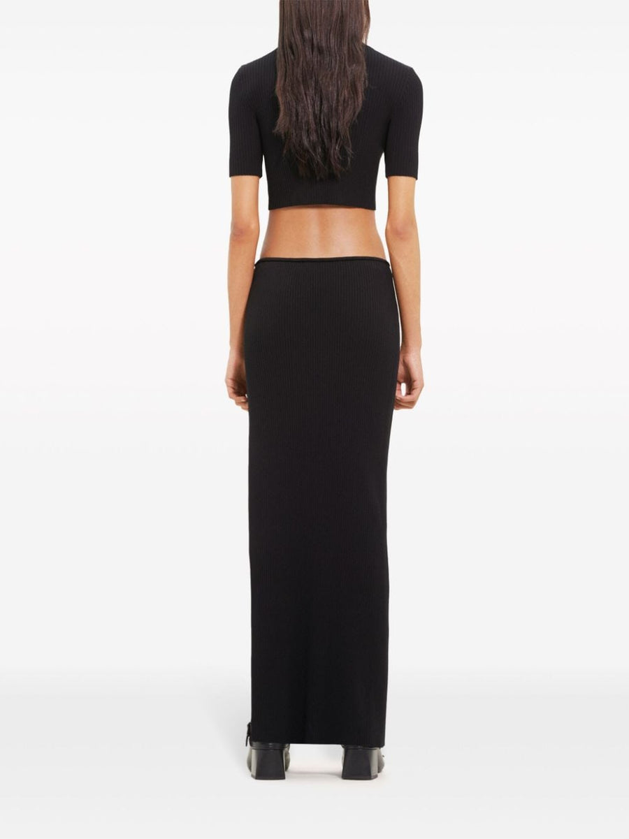 Courrèges Ribbed Long Skirt High Waist Ankle Length Black For Women Day To Night Versatile Luxe Textured Knit
