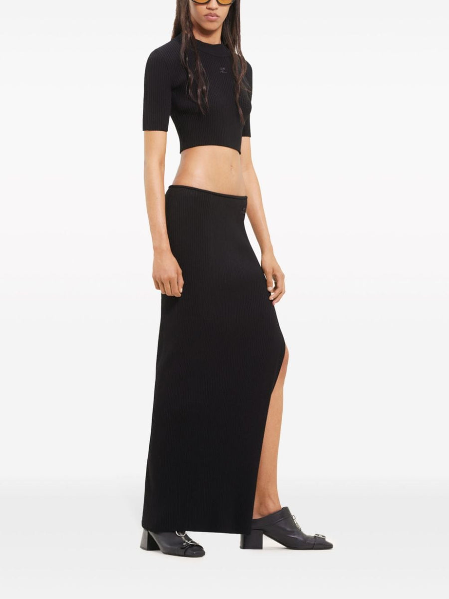 Courrèges Ribbed Long Skirt High Waist Ankle Length Black For Women Day To Night Versatile Luxe Textured Knit