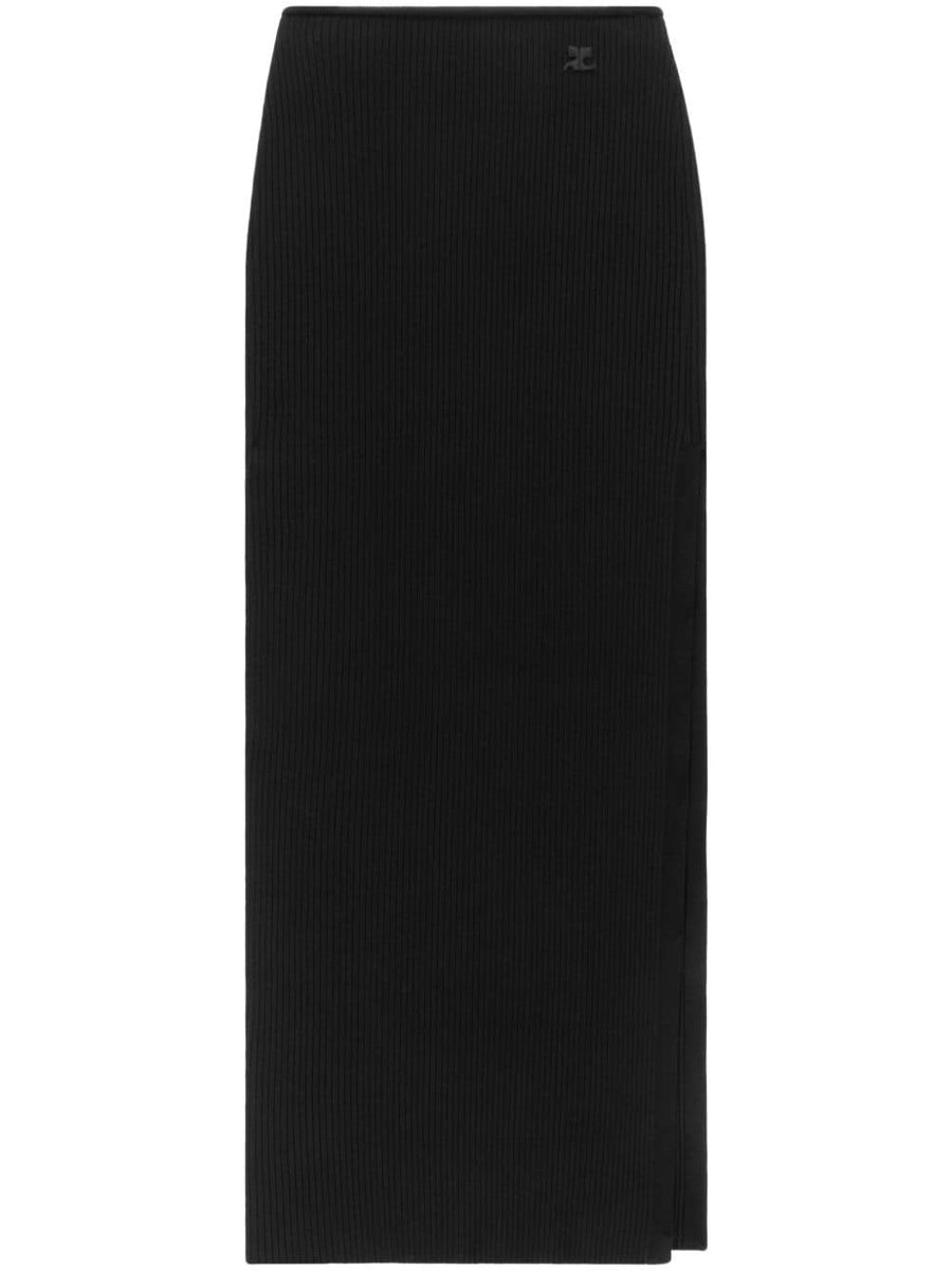 Courrèges Ribbed Long Skirt High Waist Ankle Length Black For Women Day To Night Versatile Luxe Textured Knit