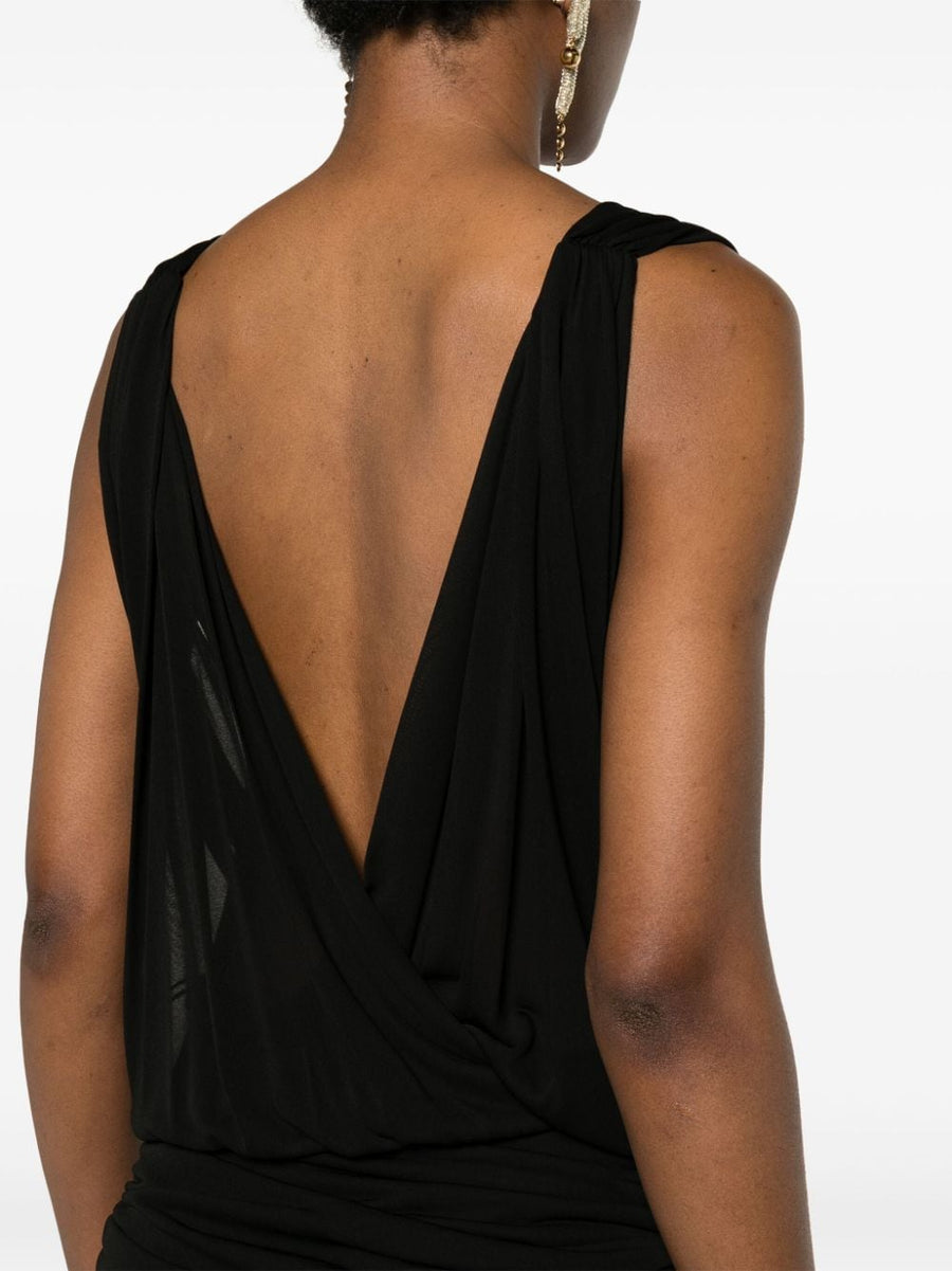 Saint Laurent V Neck Mini Dress With Ruched Bodice And Draped Detailing For Women
