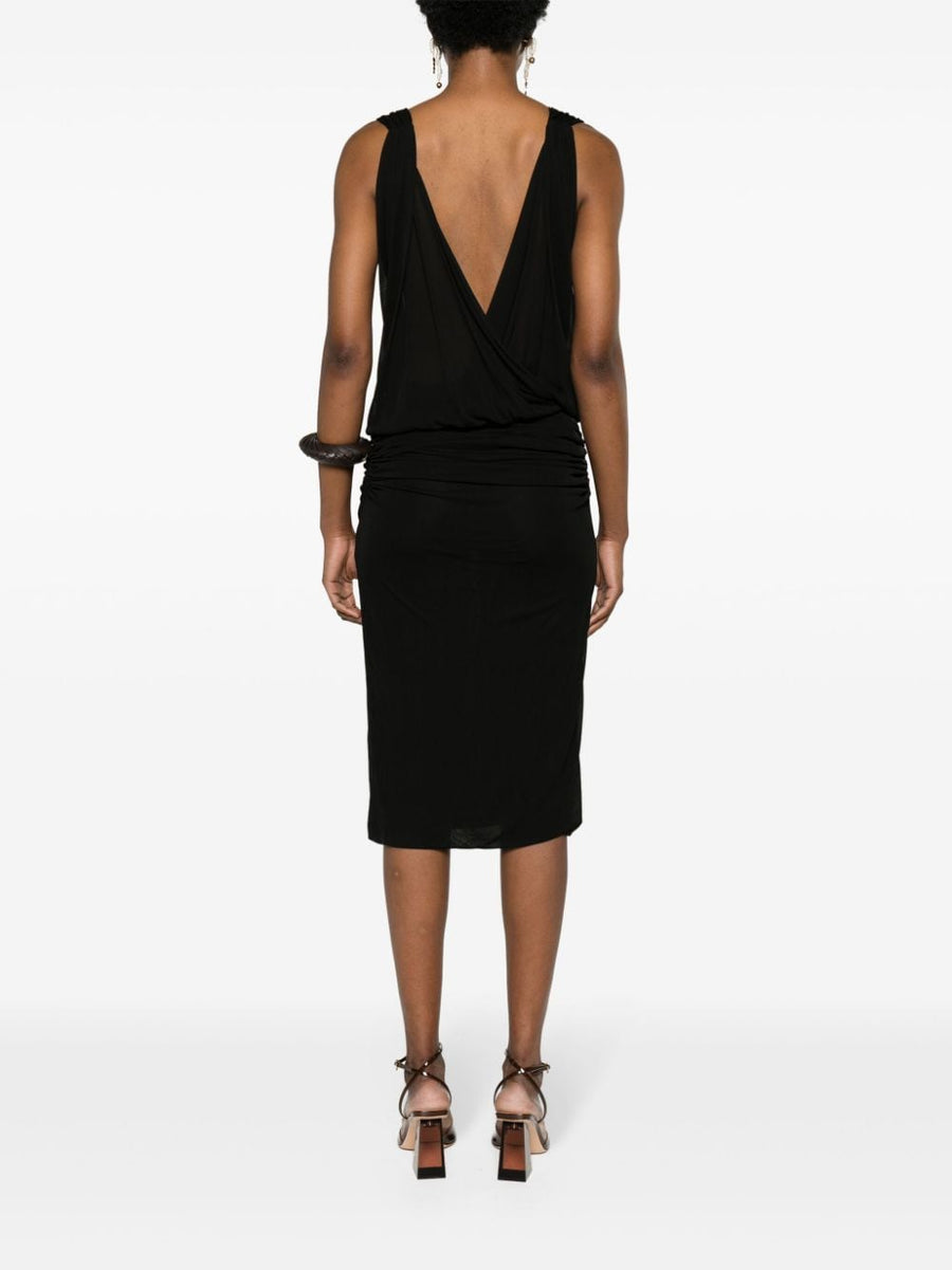 Saint Laurent V Neck Mini Dress With Ruched Bodice And Draped Detailing For Women