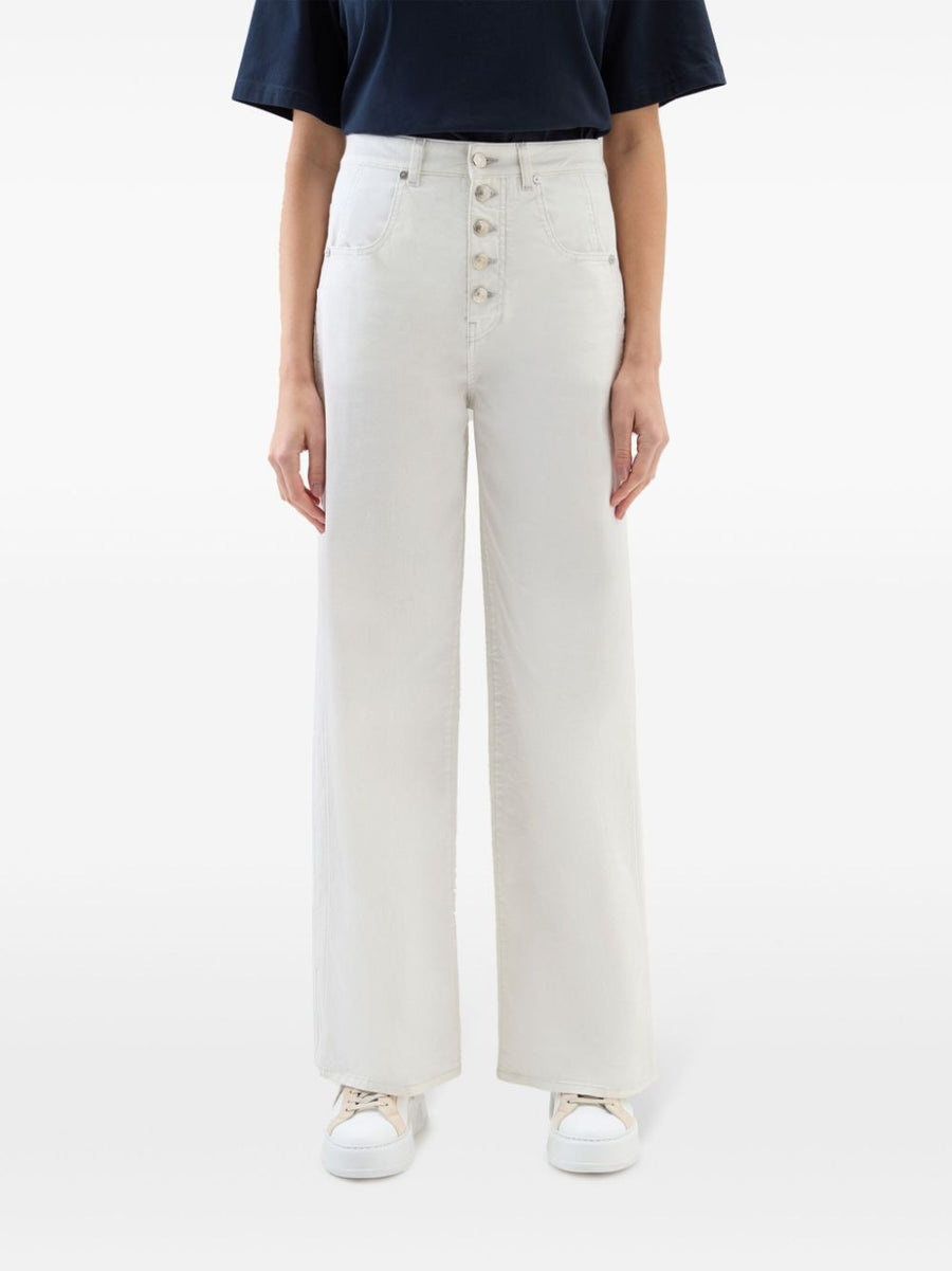 Woolrich White Wide Leg Denim Jeans With Stretch Cotton High Waist Versatile Everyday Wear For Women