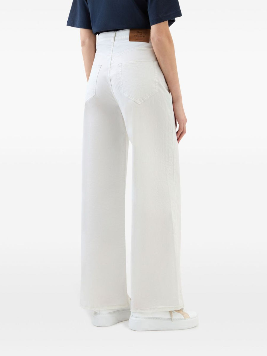 Woolrich White Wide Leg Denim Jeans With Stretch Cotton High Waist Versatile Everyday Wear For Women