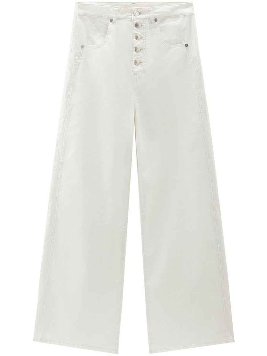 Woolrich White Wide Leg Denim Jeans With Stretch Cotton High Waist Versatile Everyday Wear For Women