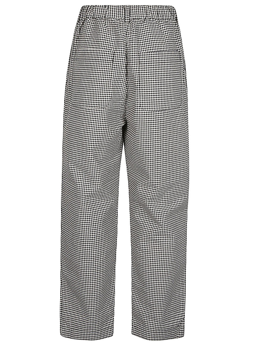 Organic Cotton Trousers For Women By Sarahwear, Refined Tapered Fit In Black Oxford With Woven Check