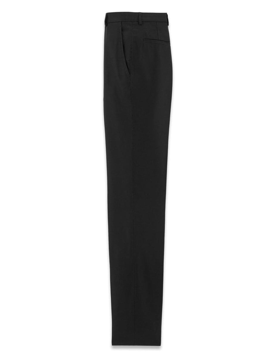 Saint Laurent Black High Waisted Trousers For Men Tailored Fit Concealed Front Fastening Wool Blend
