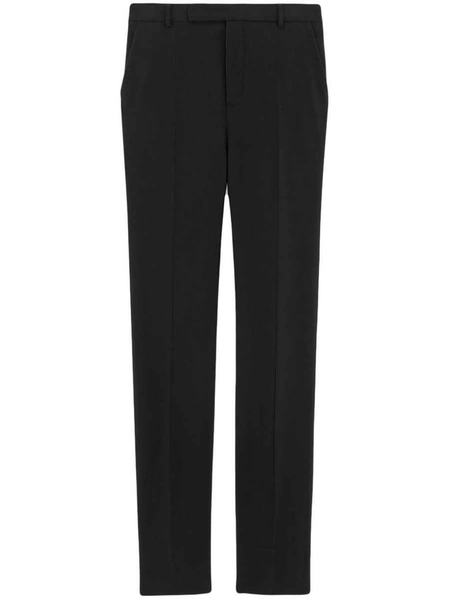 Saint Laurent Black High Waisted Trousers For Men Tailored Fit Concealed Front Fastening Wool Blend