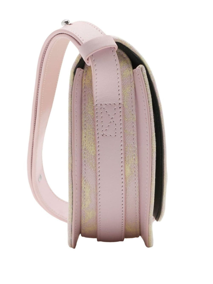 Burberry Mini Rocking Horse Crossbody Bag Pink Calf Leather Wool Silk Blend With Lambskin Lining For Women Luxury