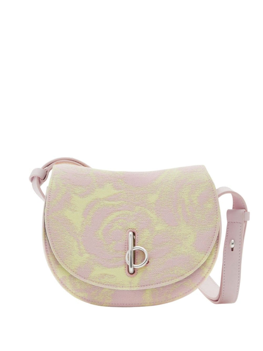 Burberry Mini Rocking Horse Crossbody Bag Pink Calf Leather Wool Silk Blend With Lambskin Lining For Women Luxury