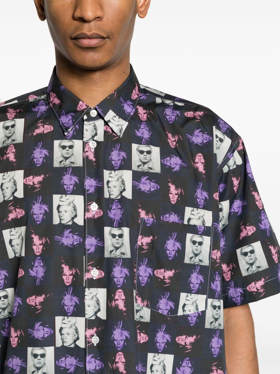 Comme Des Garcons Andy Warhol Print Shirt For Men Multicolor Cotton Poplin Tailored Art Collab