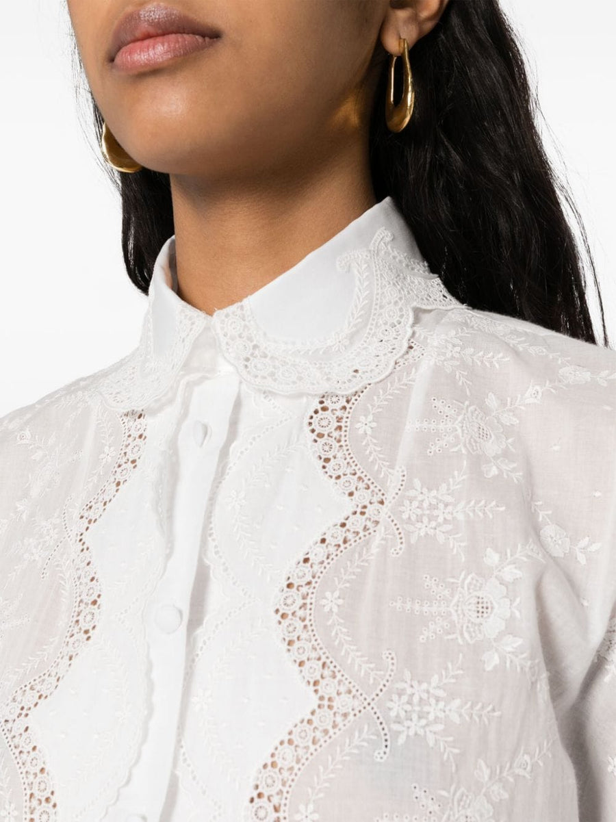 Ermanno Scervino Embroidered Shirt Dress For Modern Women With Delicate Floral Embroidery White Cotton