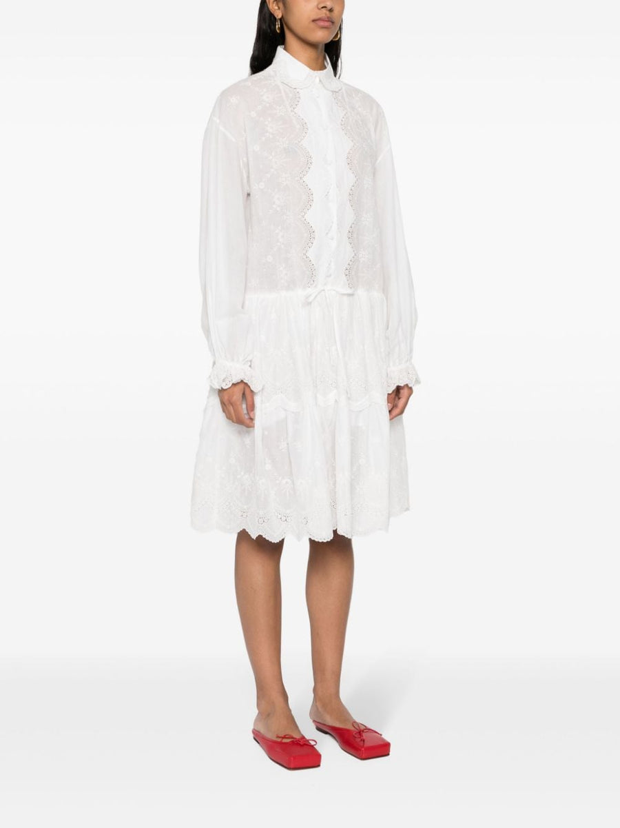 Ermanno Scervino Embroidered Shirt Dress For Modern Women With Delicate Floral Embroidery White Cotton