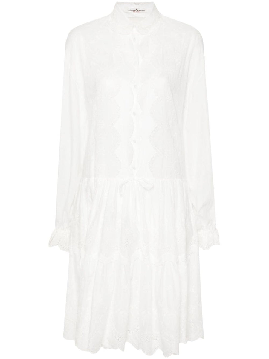 Ermanno Scervino Embroidered Shirt Dress For Modern Women With Delicate Floral Embroidery White Cotton