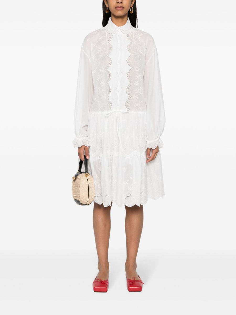 Ermanno Scervino Embroidered Shirt Dress For Modern Women With Delicate Floral Embroidery White Cotton