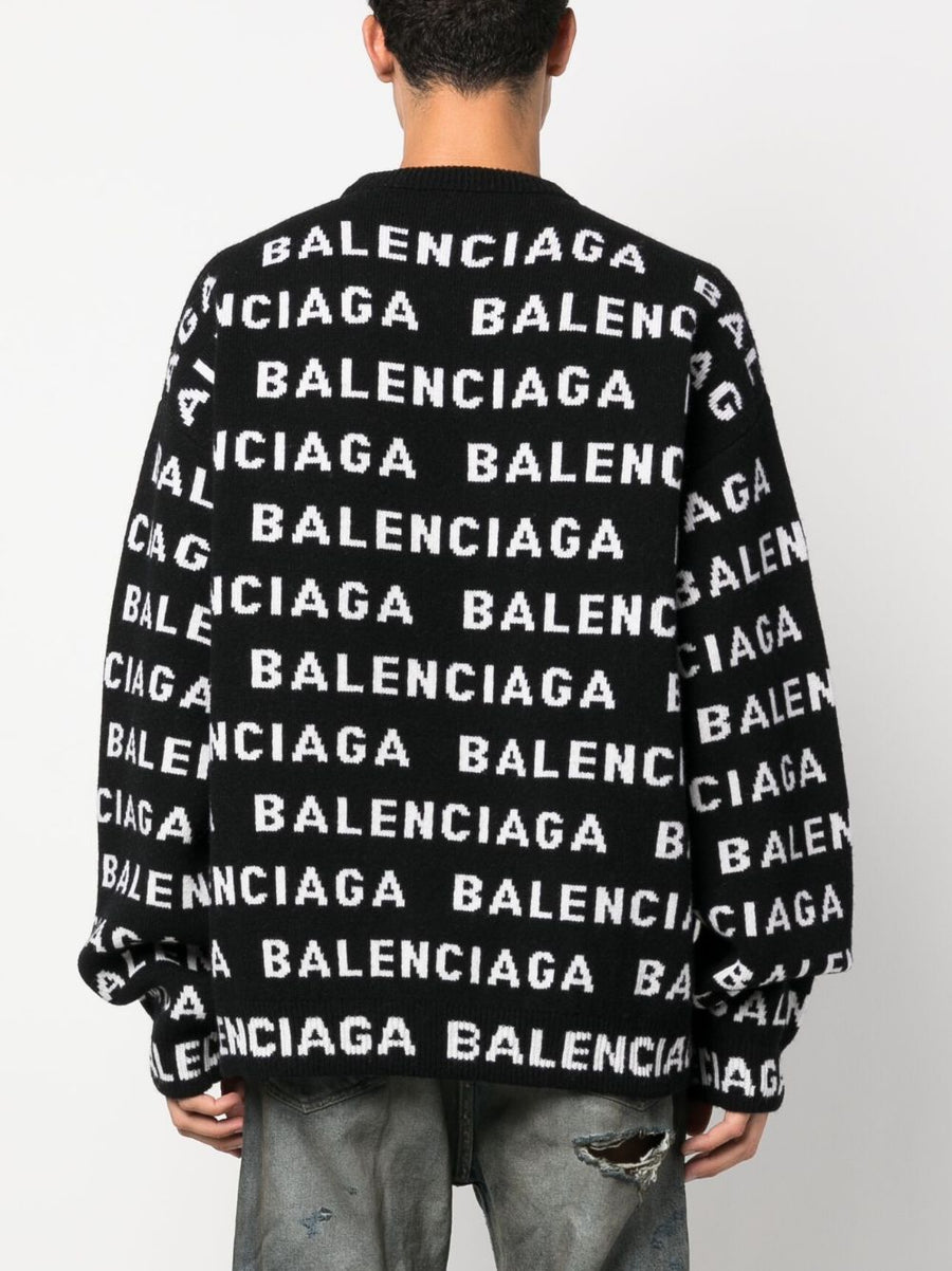 Balenciaga Logo Wool Blend Sweater For Men Premium Streetwear With Allover Intarsia Logo