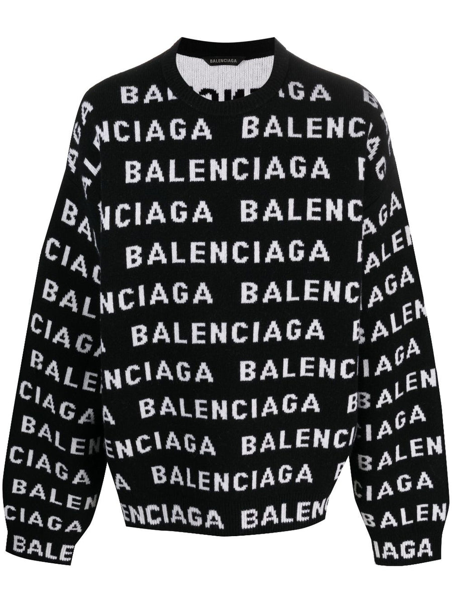 Balenciaga Logo Wool Blend Sweater For Men Premium Streetwear With Allover Intarsia Logo