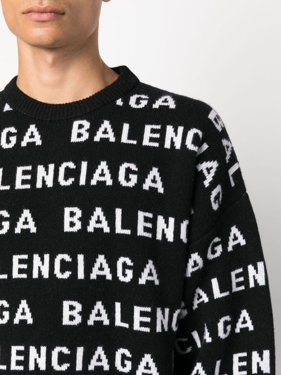 Balenciaga Logo Wool Blend Sweater For Men Premium Streetwear With Allover Intarsia Logo