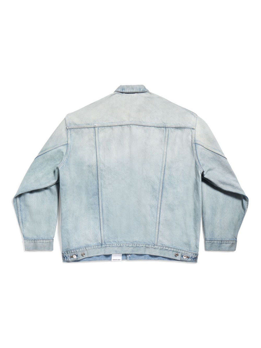 Balenciaga Denim Jacket Unisex Drop Shoulder With Flap Pockets Logo Patch Premium Streetwear Light Blue Washed Denim