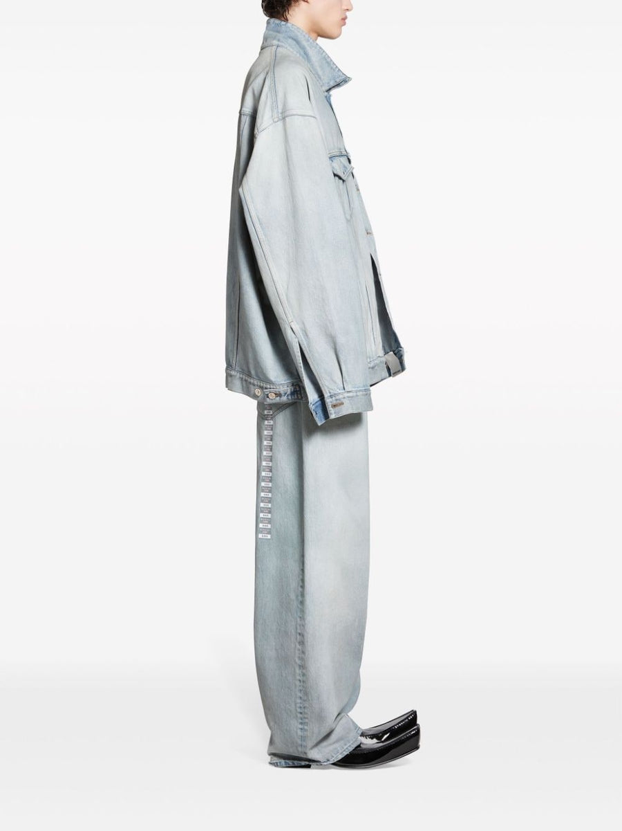 Balenciaga Denim Jacket Unisex Drop Shoulder With Flap Pockets Logo Patch Premium Streetwear Light Blue Washed Denim