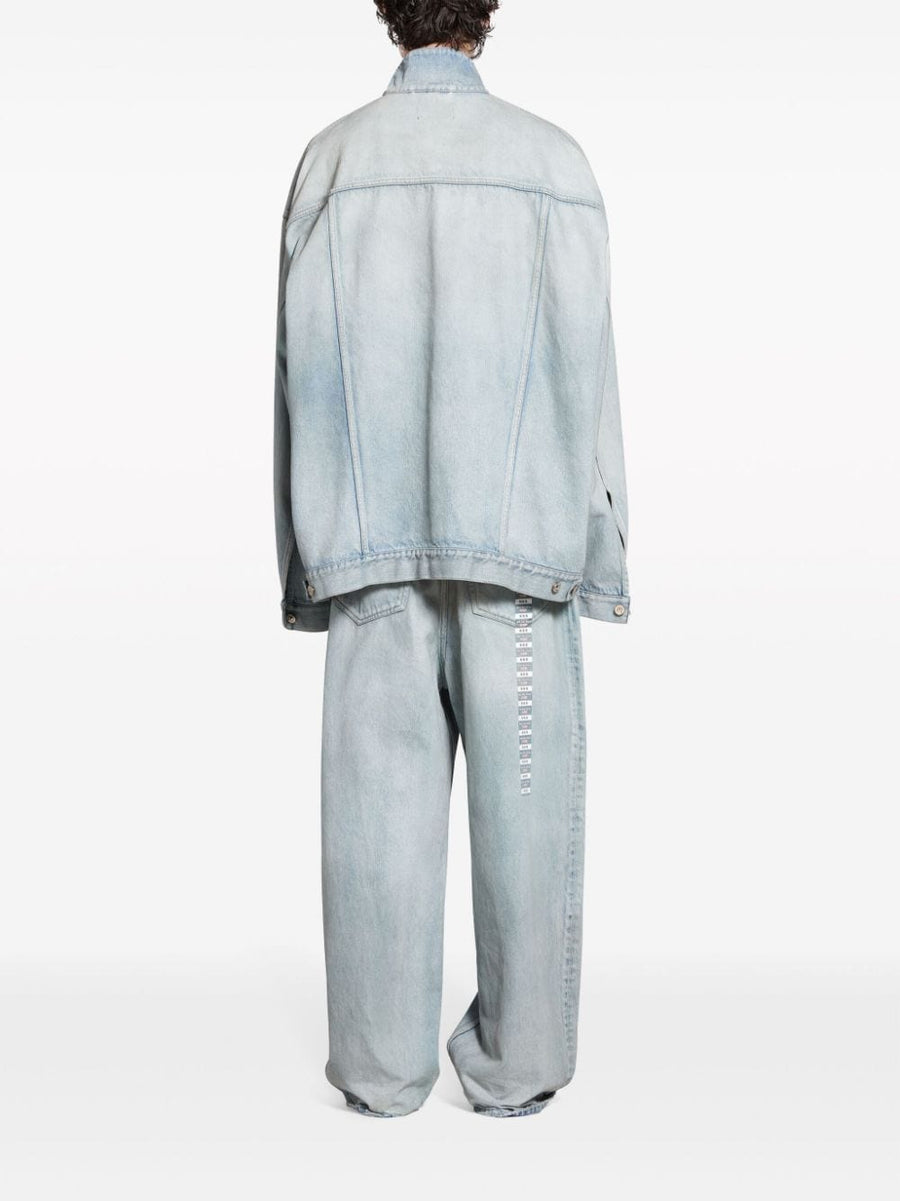 Balenciaga Denim Jacket Unisex Drop Shoulder With Flap Pockets Logo Patch Premium Streetwear Light Blue Washed Denim