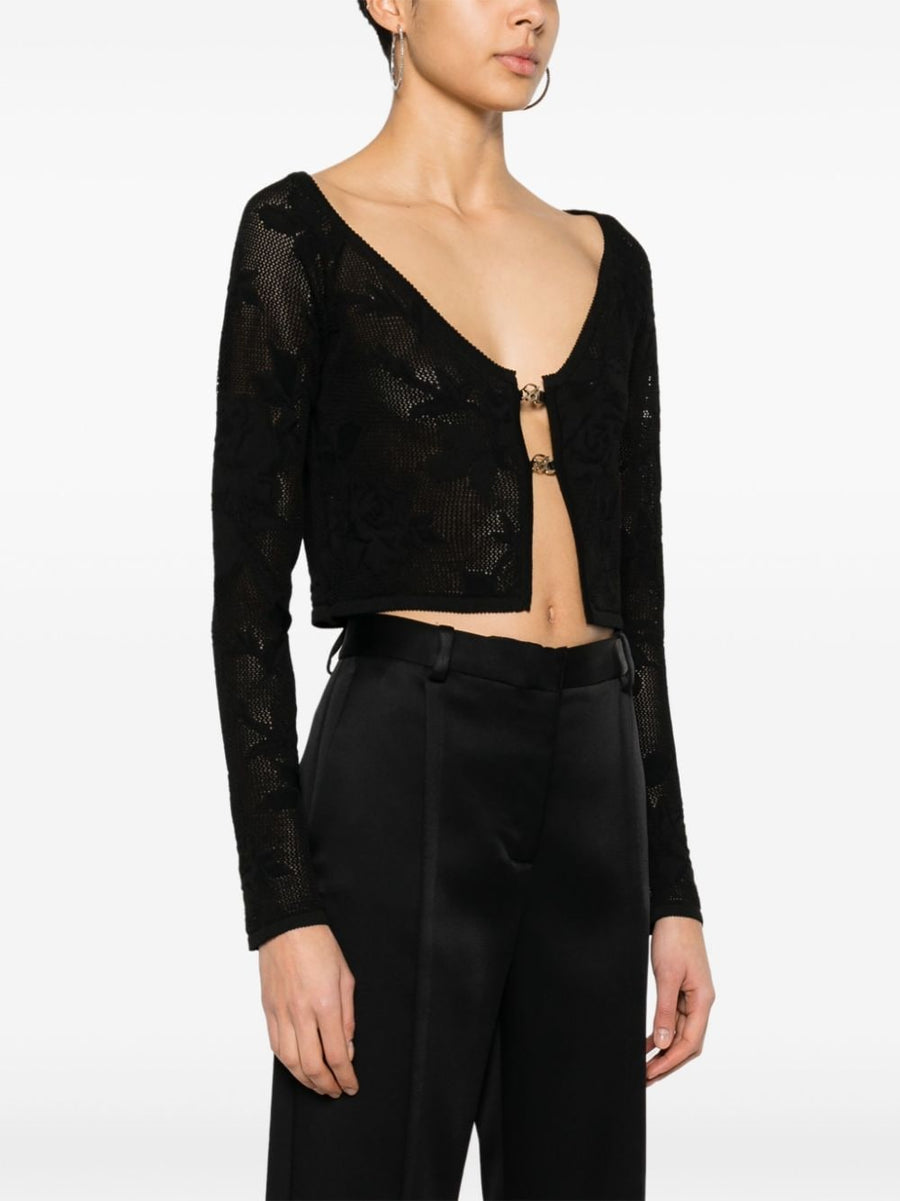 Blumarine Embroidered Cropped Cardigan for Women Floral Crochet Openwork Luxury Knit