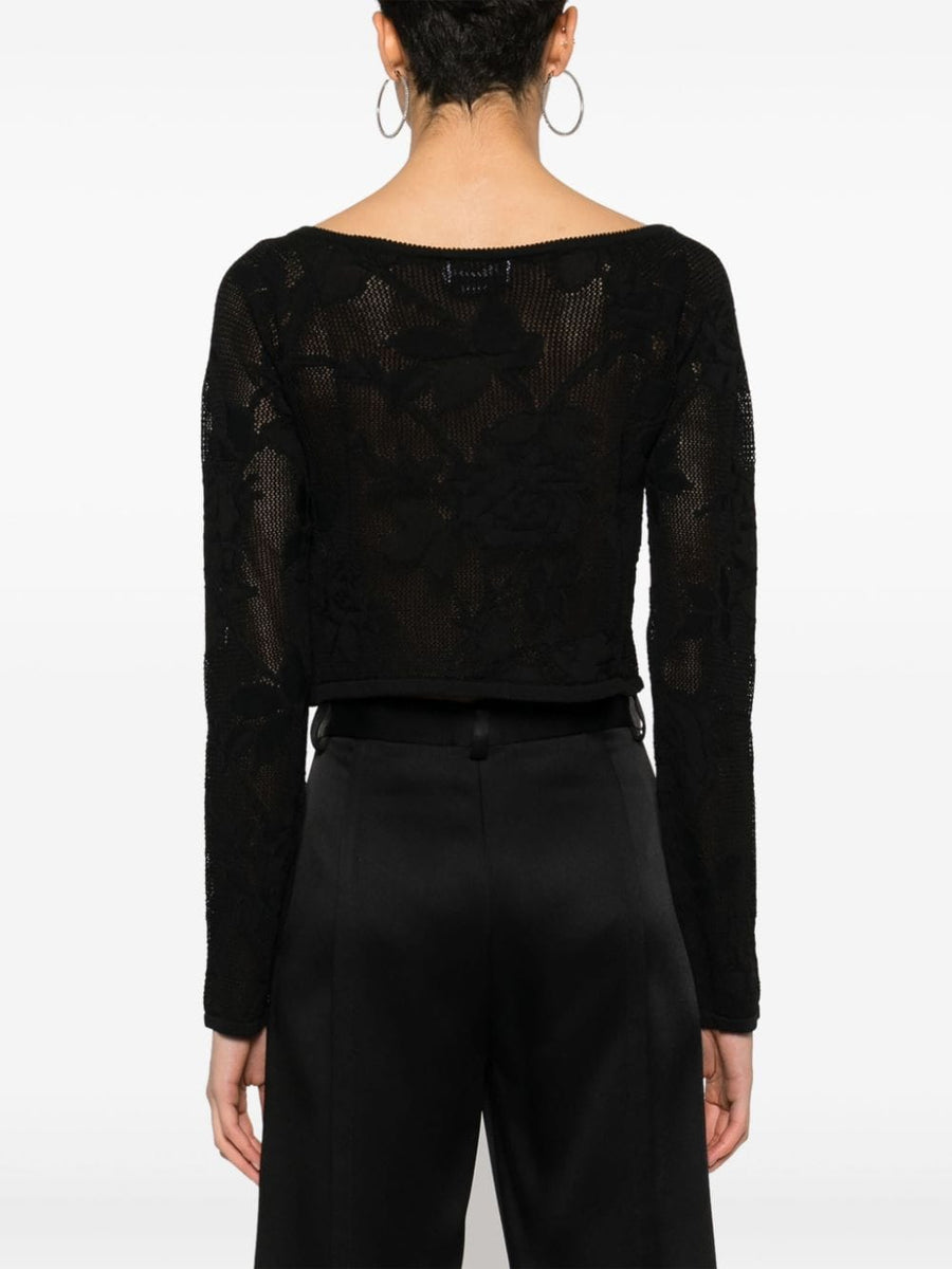 Blumarine Embroidered Cropped Cardigan for Women Floral Crochet Openwork Luxury Knit