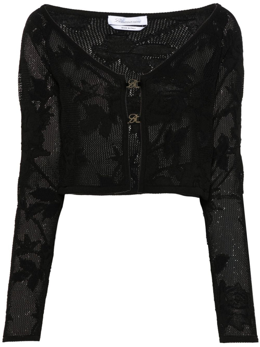 Blumarine Embroidered Cropped Cardigan for Women Floral Crochet Openwork Luxury Knit