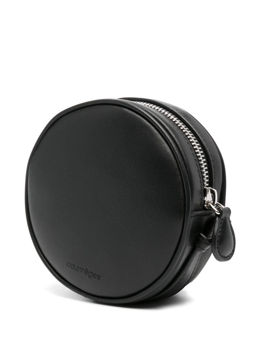 Courreges Circle Crossbody Bag Black Leather With Adjustable Strap Front Logo For Women