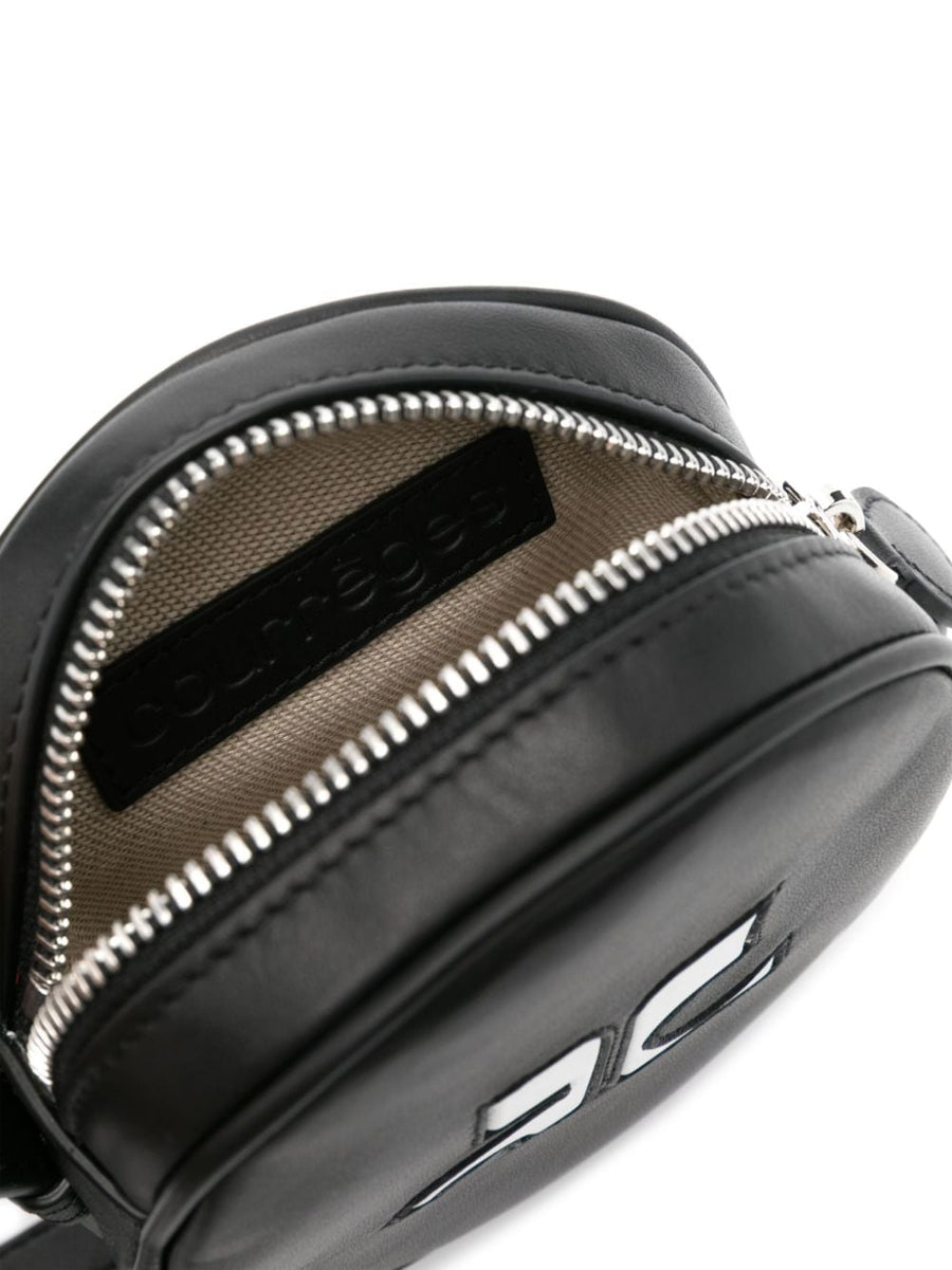 Courreges Circle Crossbody Bag Black Leather With Adjustable Strap Front Logo For Women