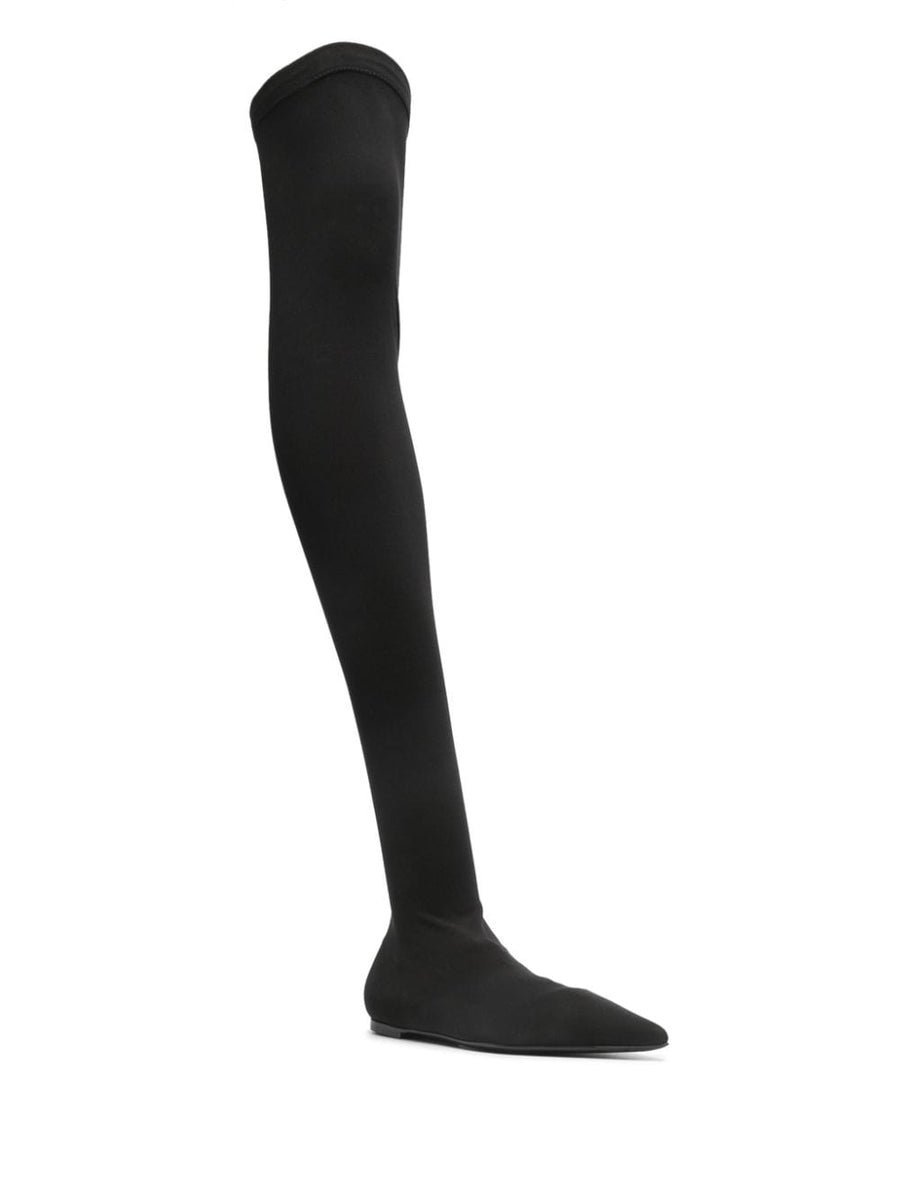 Dolce And Gabbana Thigh High Boots Luxurious Black Stretch Jersey Pull On Over The Knee For Women