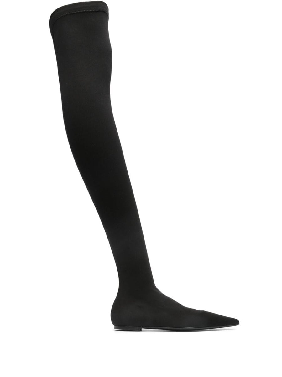 Dolce And Gabbana Thigh High Boots Luxurious Black Stretch Jersey Pull On Over The Knee For Women