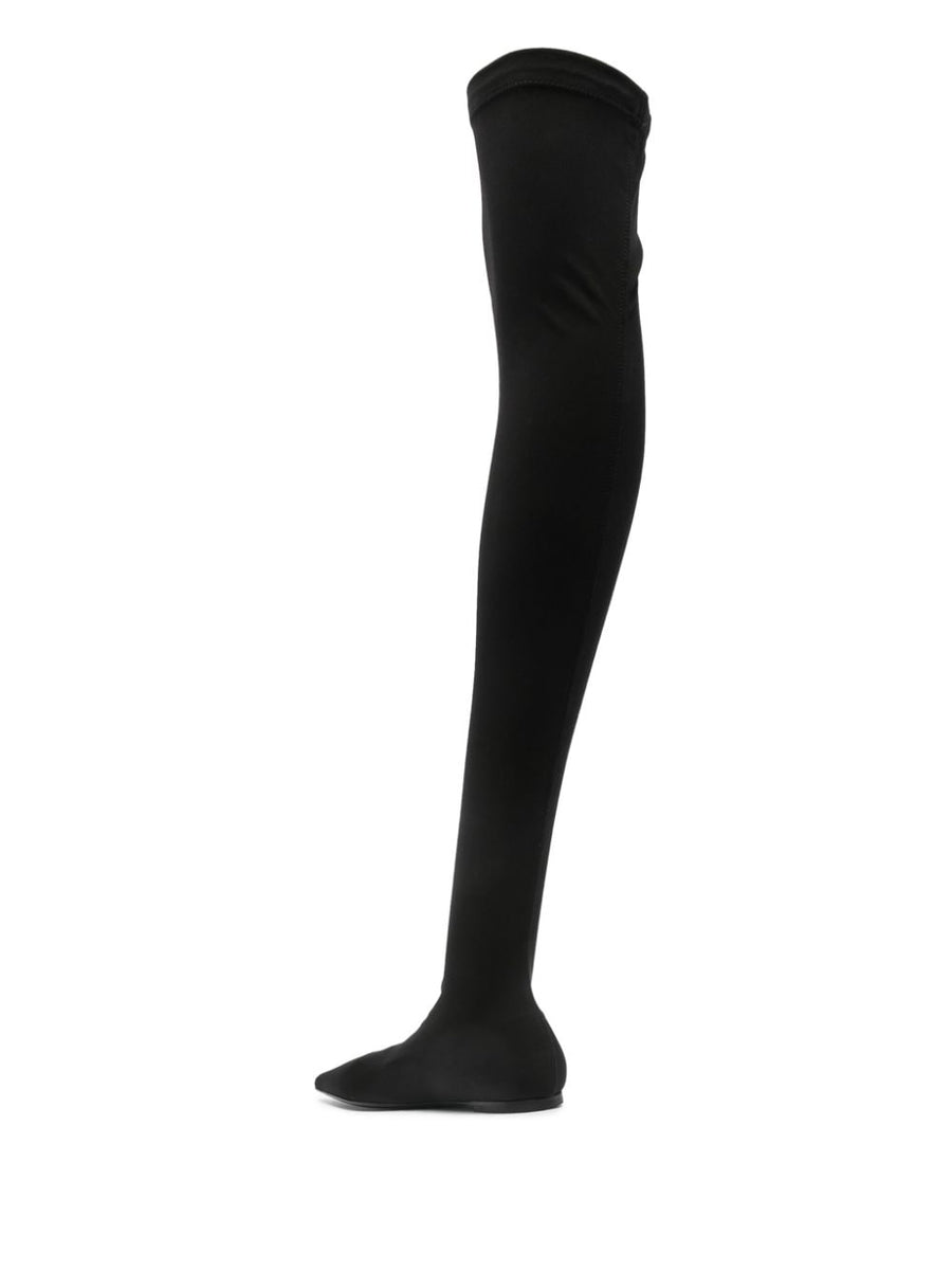 Dolce And Gabbana Thigh High Boots Luxurious Black Stretch Jersey Pull On Over The Knee For Women